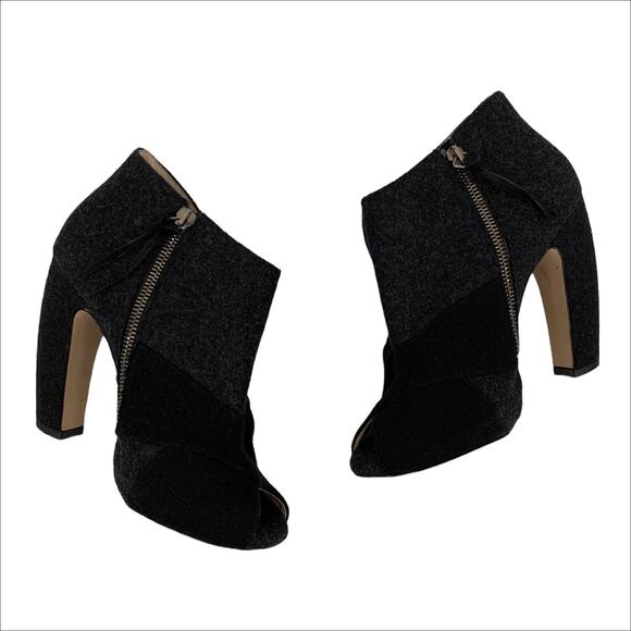 Miu Miu Dark Grey and Black Wool Open Toe Ankle Boots Booties Size 37 US 7 - Picture 4 of 10
